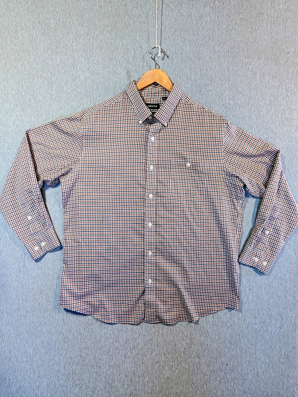 Orvis Classic Fit Plaid Shirt Men's XL Brown White  Wrinkle Free